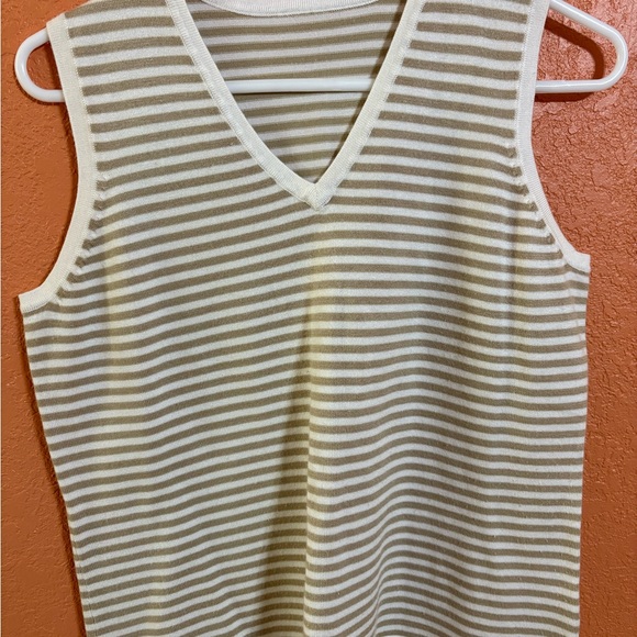 Striped V-Neck Sleeveless Top - Cream and Tan - Picture 1 of 3